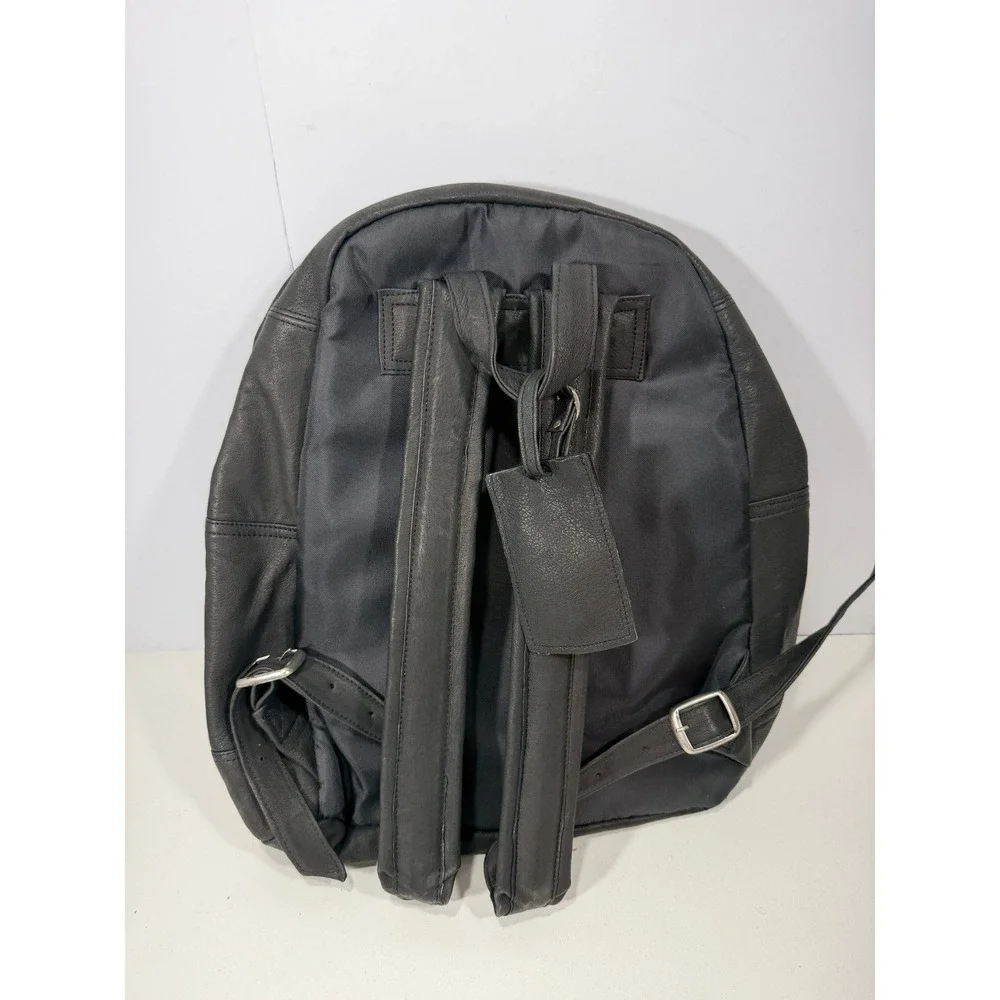 New United Motor Manufacturing Black Leather Backpack Multi Pocket YKK Zipper